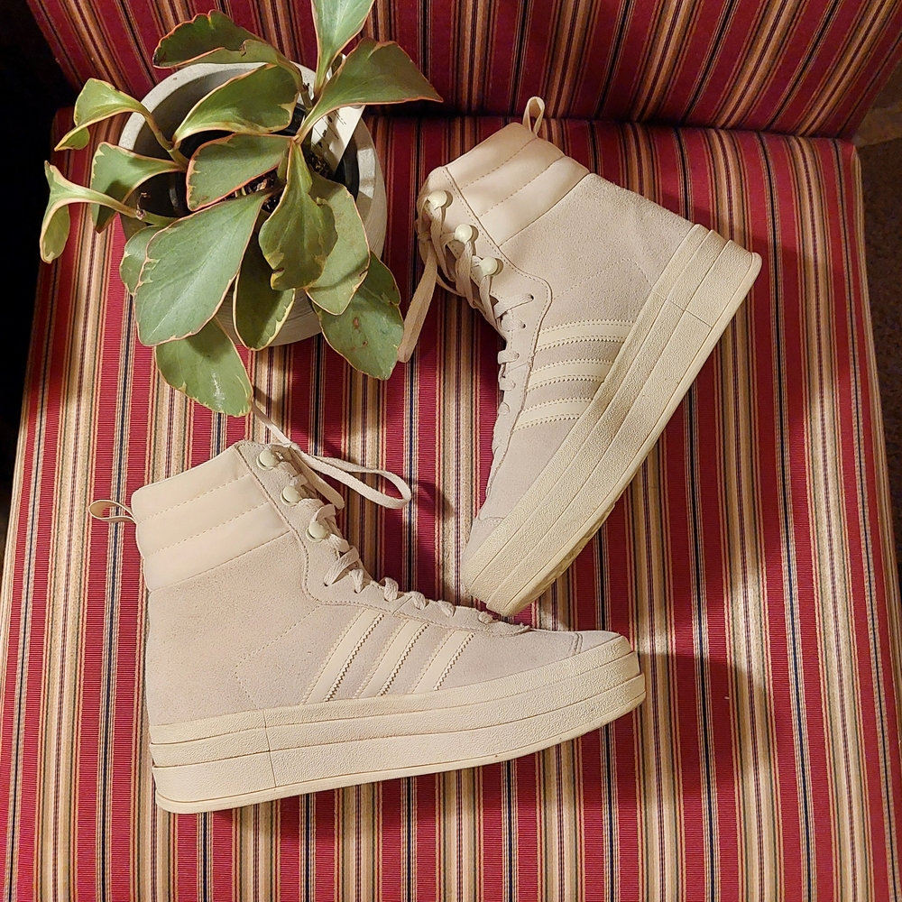 Adidas Beige Seude High-Top Sneakers Size 7.5 - Picture 8 of 13